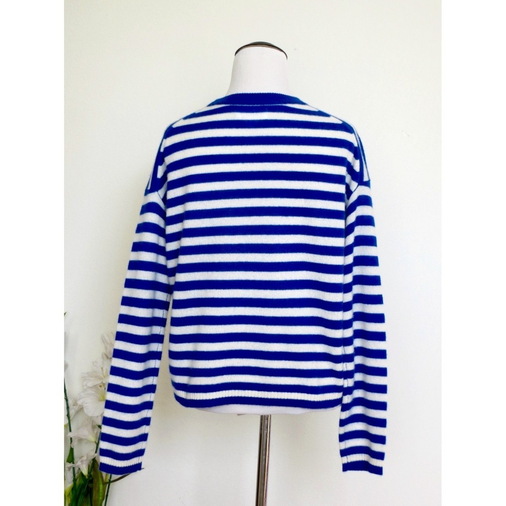 NEW! Velvet by Graham & Spencer 100% Cashmere Sweater Blue White SZ XS - Picture 7 of 11